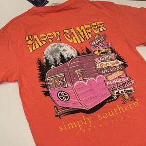 Simply Southern "Happy Camper" Coral Women's Short Sleeve TShirt